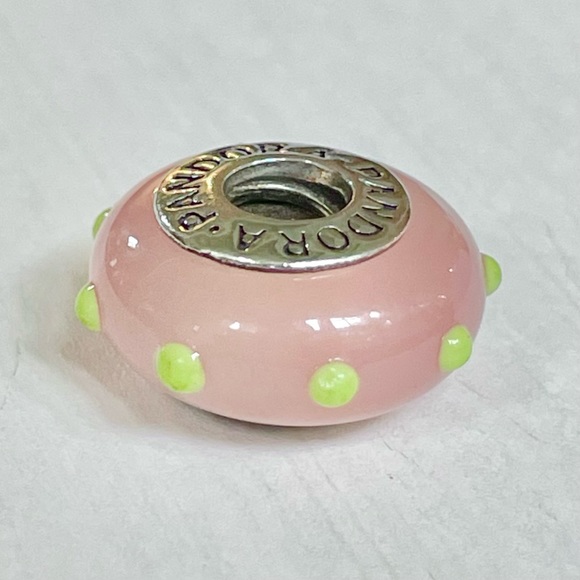 Pandora Seeing Spots Peach Pink & Green Murano Charm - Picture 2 of 6